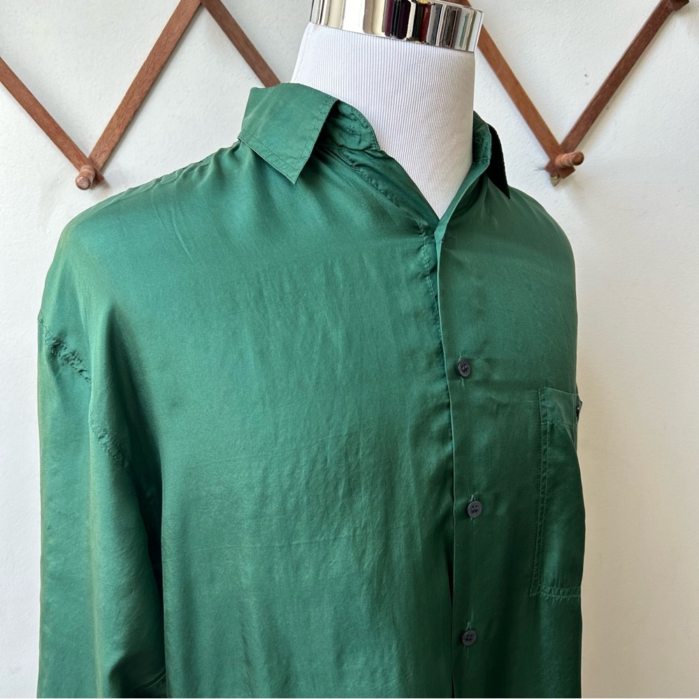 Vintage Bruno 100% Silk Green Button-Up Shirt - Picture 8 of 12